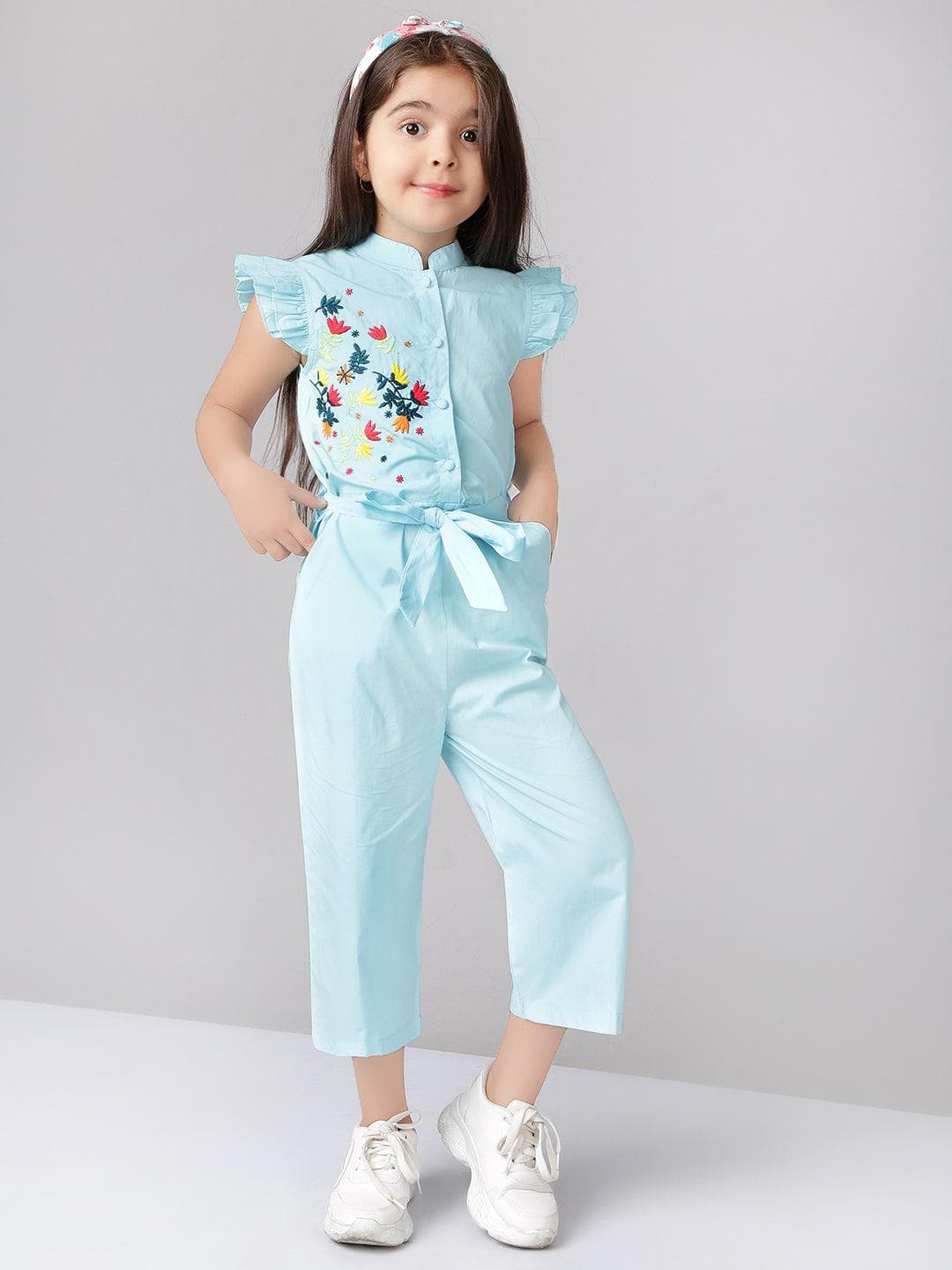 Girls Embroidered Cotton Jumpsuit