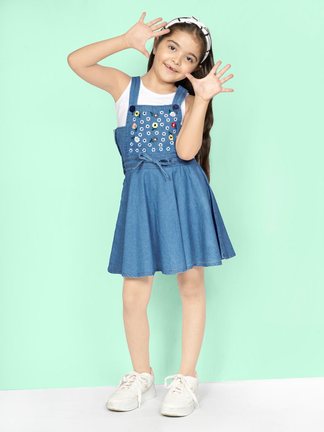 Girls Embroidered Pinafore Dress with T-Shirt