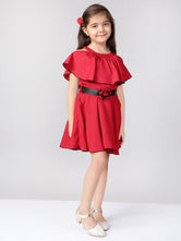 Girls Solid Fit & Flare Cape Dress