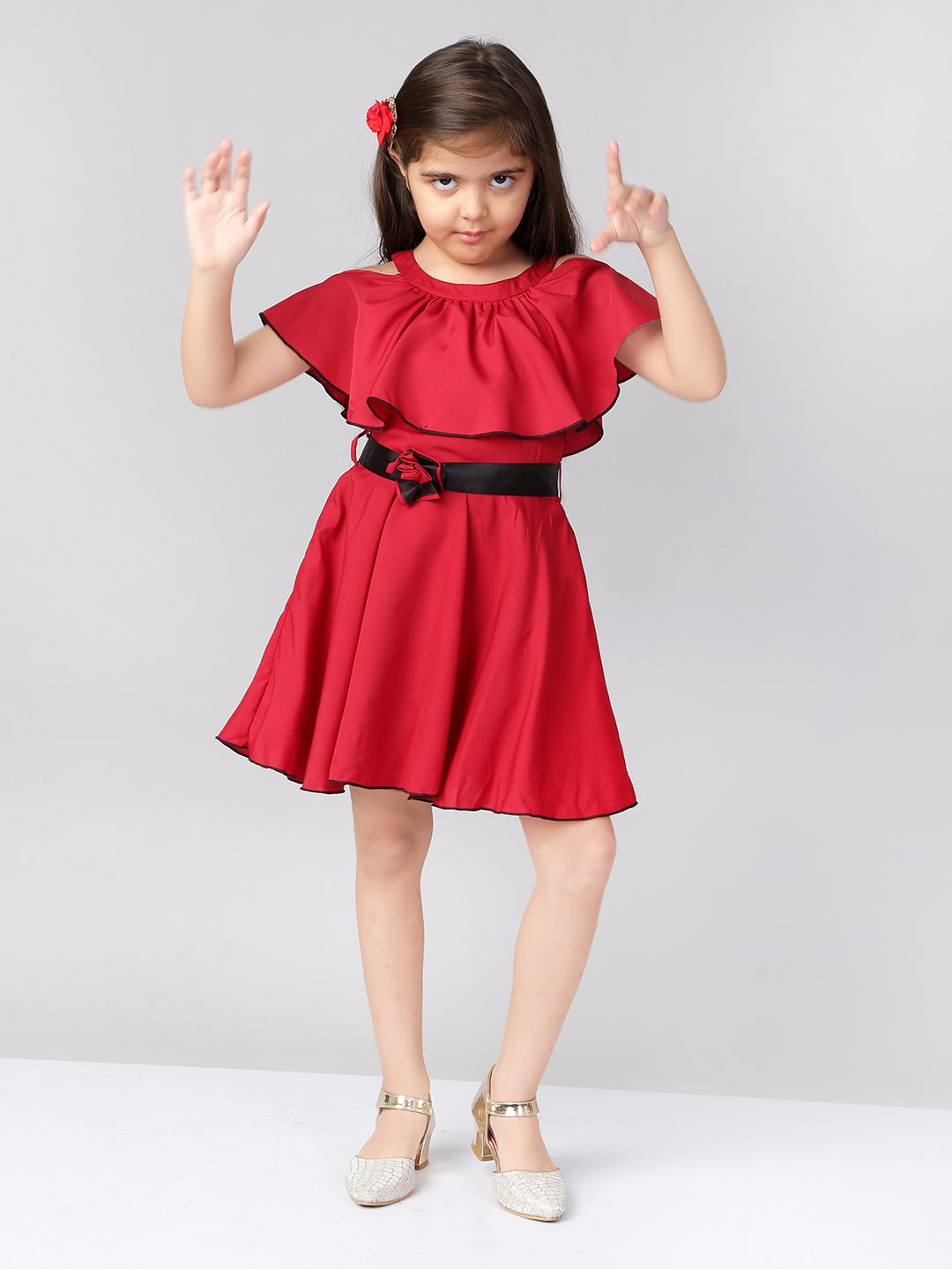 Girls Solid Fit & Flare Cape Dress