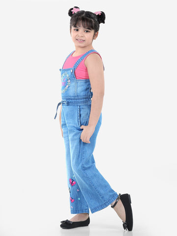 Solid Pure Cotton Sleeveless Dungaree With Pockets & T-Shirt For Girls –  Naughty Ninos