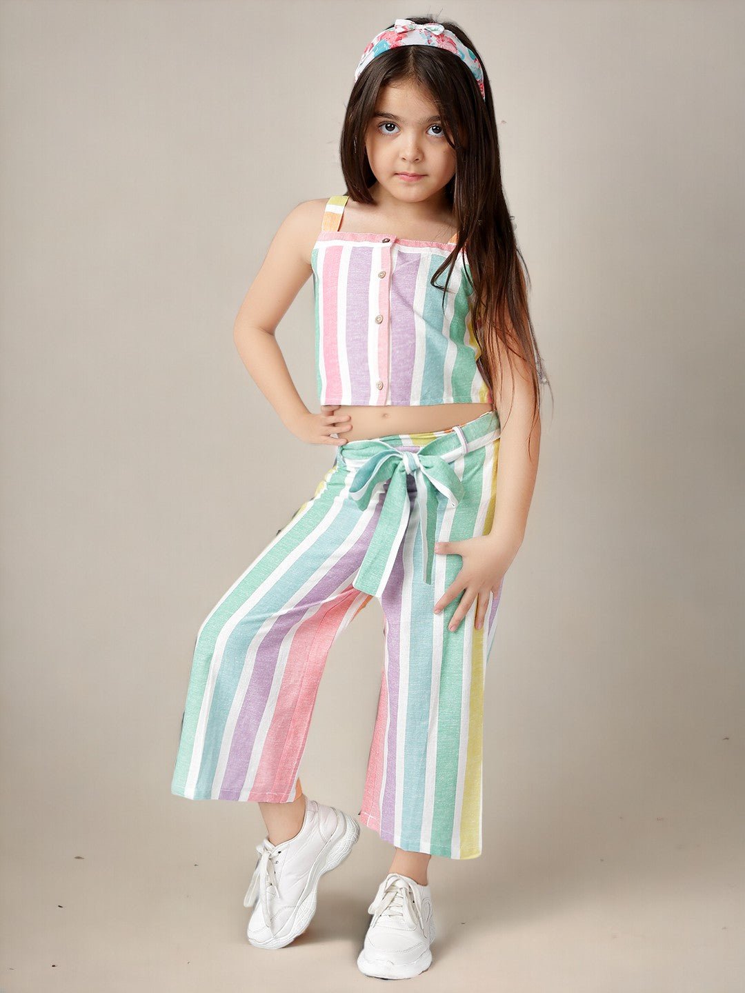 Girls Cotton Striped Top with Palazzo